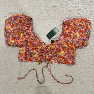 NWT Wild Fable floral cropped blouse size large